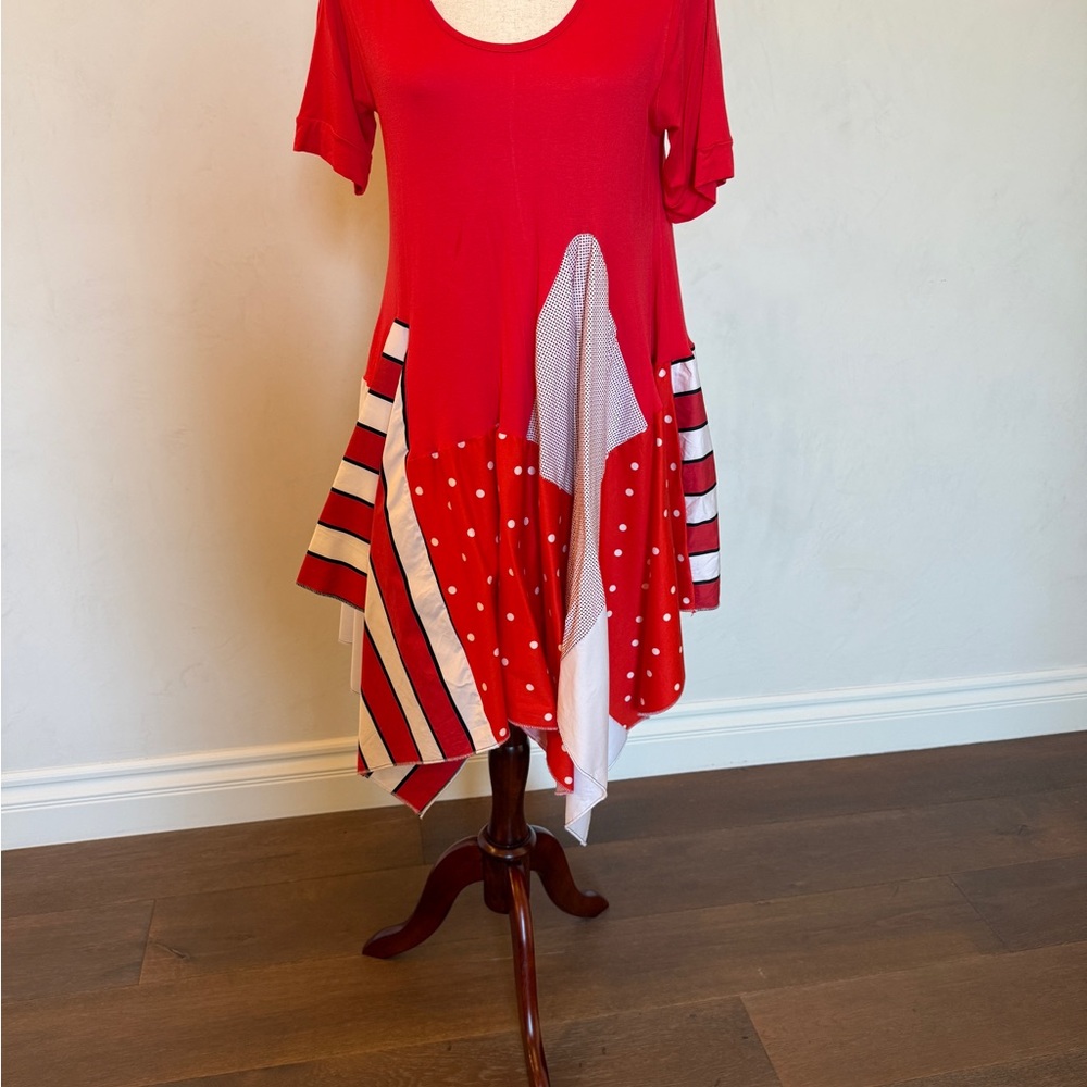 Red and White Patchwork Dress